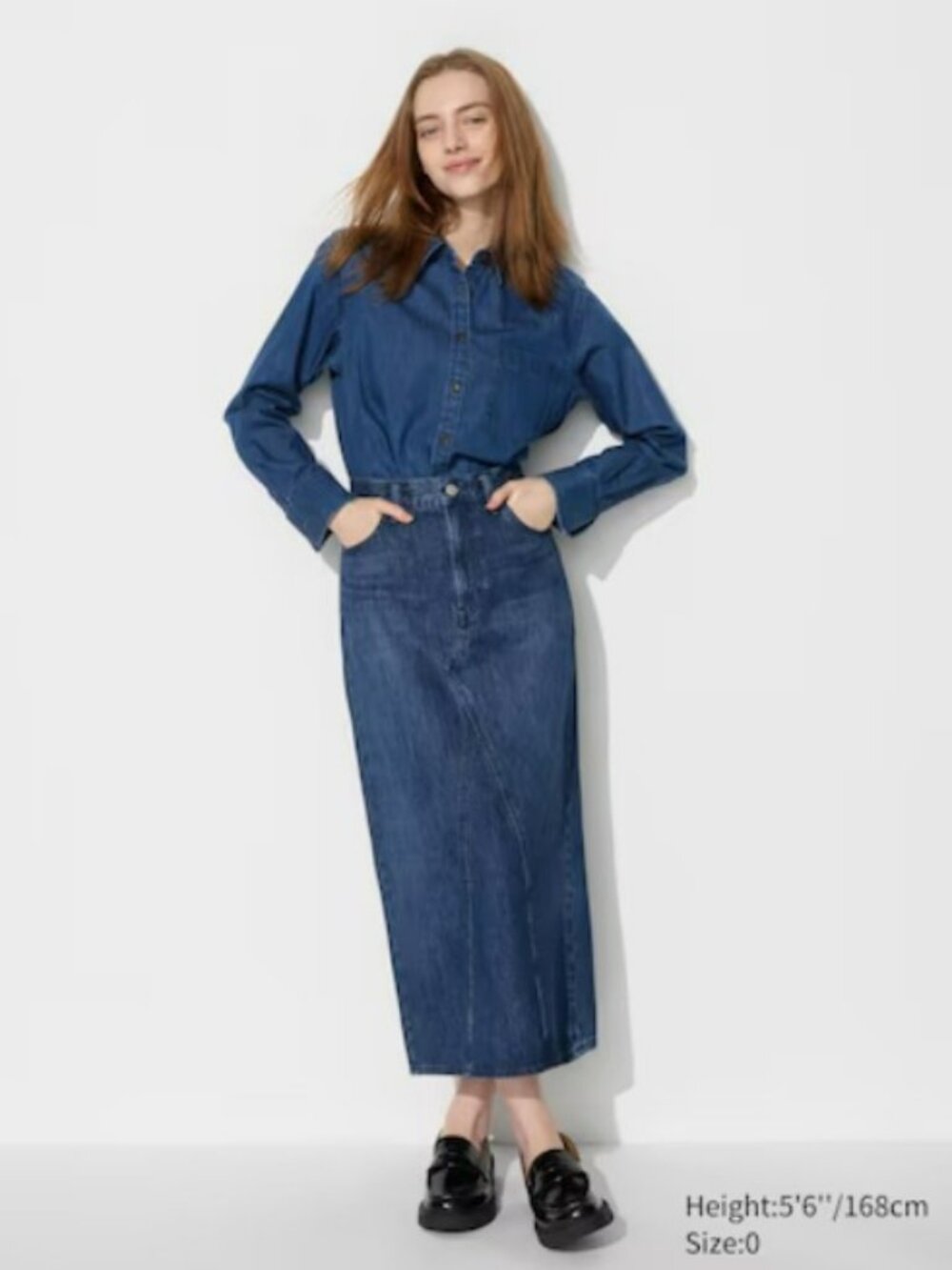 Uniqlo Women's Denim Panel Long Skirt Blue